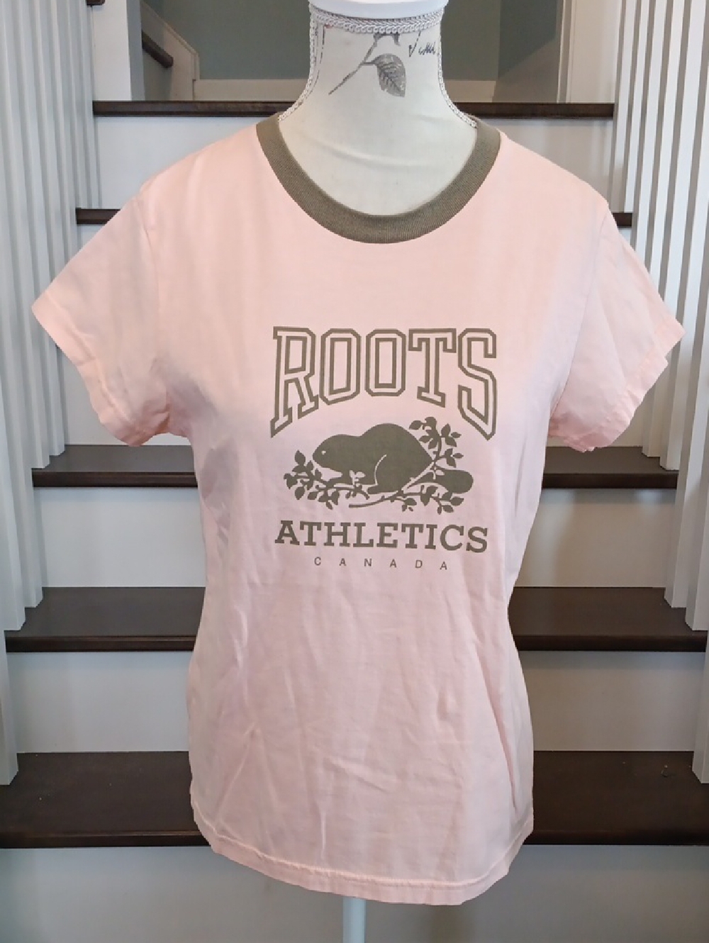 + Roots Pink and Khaki Classic Logo T-Shirt